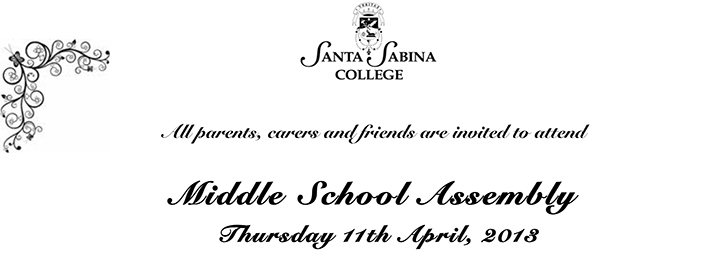 Middle School Assembly Invitation Santa Sabina College